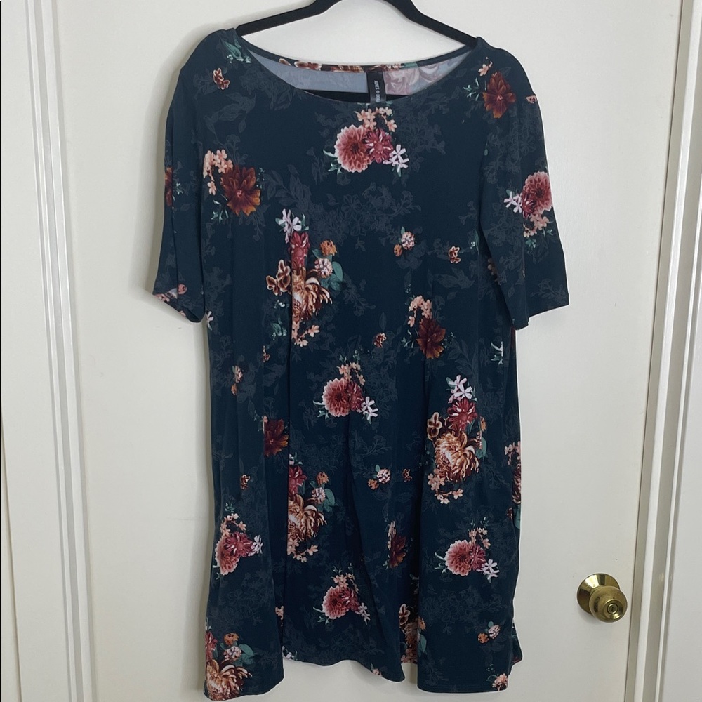 Agnes & Dora Floral Midi Dress - Dark Blue and Pink